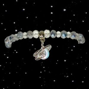 Silver Metallic Galactic Bracelet Blue Saturn Charm Whimsygoth Spacecore 2000s